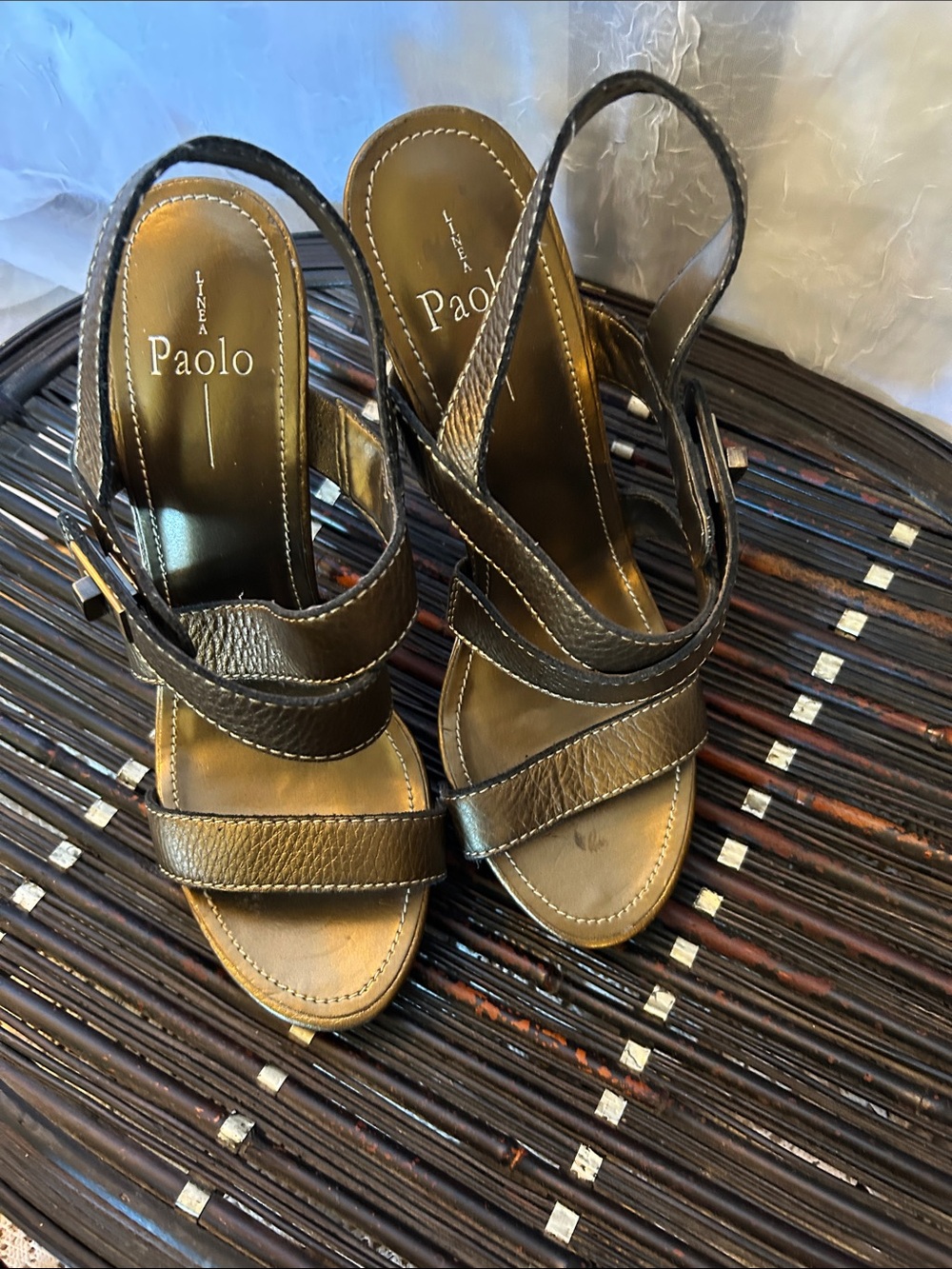 Paolo Black Leather Strappy Slingback Heels